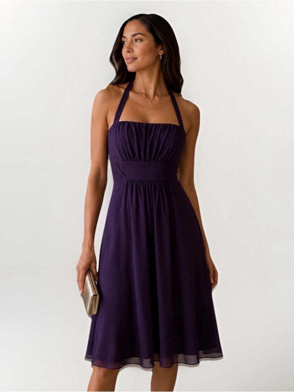 Alfred Angelo Purple Halter Chiffon Bridesmaid Dress Size 6